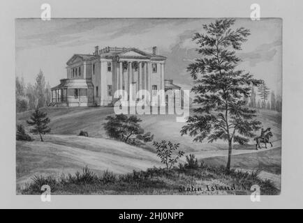 Colonial Mansion a Staten Island, New York ca. 1872 Augustus Köllner americano. Colonial Mansion a Staten Island, New York. Augustus Köllner (americano, nato Wurttenburg, Germania, 1812) ca. 1872. Acquerello. Disegni Foto Stock