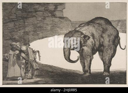 'Follia animale' dai 'Disparati' (follie / Irrazionalità) ca. 1815–19 (pubblicato prima del 1877) Goya (Francisco de Goya y Lucientes) Spagnolo l'elefante si basa su un disegno Goya prodotto nel 1800s, eventualmente all'arrivo a Madrid di un elefante indiano. Trasmettendo la meraviglia con cui animali provenienti da altri luoghi sono stati considerati nella Spagna dei primi anni del XIX secolo, questa stampa è stata interpretata come un riferimento al cosiddetto Manifesto persiano (da una nota sulle usanze di 'gli antichi Persiani' nel suo primo articolo) Ciò ha portato all'annullamento della costituzione e alla restaurazione di Fe Foto Stock