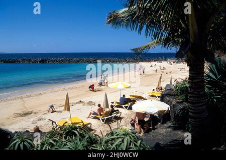 Spiaggia di Playa Flamingo, Playa Blanca, Lanzarote, Isole Canarie, Spagna, Europa Foto Stock