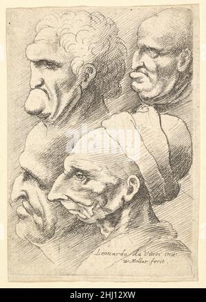 Quattro teste grottesche di profilo a sinistra 1644–52 Venceslao Hollar Boemia quattro teste grottesche di anziani di profilo a sinistra, disposte in due file, quella in basso a destra con una testa a tre livelli; dopo Leonardo da Vinci. Quattro teste grottesche di profilo a sinistra. Dopo Leonardo da Vinci (italiano, Vinci 1452–1519 Amboise). 1644–52. Disincrostazione; solo stato. Stampa Foto Stock