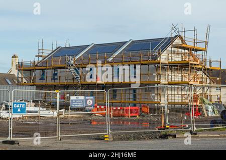 Cantiere per nuove abitazioni accessibili da parte del North Ayrshire Council, Harborside, Irvine, North Ayrshire, Scozia, REGNO UNITO Foto Stock