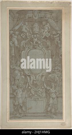 Modello per soffitto fresco con stemma papale 1557–1629 Bernardo Castello italiano. Modello per soffitto fresco con stemma papale 335653 Foto Stock