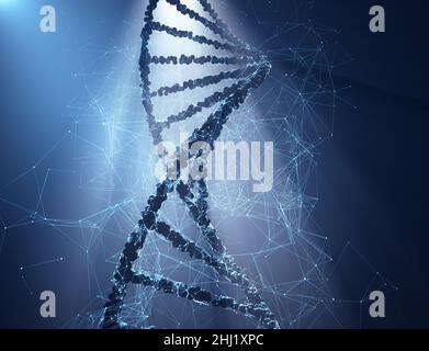 Biotecnologia e ingegneria genetica molecolare. Illustrazione 3D della scienza e della tecnologia molecolare. Foto Stock