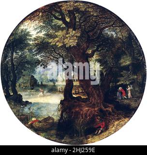 Paesaggio (separazione di Tobias e sua Madre) di Jan Brueghel il giovane (1601-1678), olio su pannello, metà 1600s Foto Stock