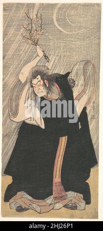 L'attore Nakamura Nakazō nel ruolo di Kan Shōjō ca. 1780 Katsukawa Shunshō 勝川春章 Giapponese basato sulla leggenda di Sugawara Michizane, i segreti di Calligraphy di Sugawara (Sugawara Denju Tenarai Kagami) divennero uno dei più popolari giochi Kabuki. In essa, Kan Shōjō (Sugawara Michizane; 845–903), uomo di stato, poeta e studioso, Fu deificato come il dio Tenjin per placare la giusta vendetta del suo spirito dopo la sua morte in esilio. La tempesta in questa stampa è la drammatica personificazione dello spirito orribile di Michizane. L'attore Nakamura Nakazō è raffigurato in una posa vendicativa, che brandisce a Foto Stock