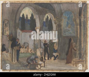 Ispirazione cristiana 1883–1886 Pierre Puvis de Chavannes francese combinando acquerello e pastello, questo lavoro delinea la composizione di uno dei tre grandi murales Puvis progettato per la scala del Musée des Beaux-Arts di Lione. Per trattare il tema del cristianesimo come fonte di ispirazione per fare arte, Puvis mostra un 'fra Angelico-tipo' lavorando per completare un murale mentre gli artisti più giovani guardano sopra. Ha dedicato il foglio ad uno dei suoi propri allievi, Paul Baudoüin, che è diventato un professionista principale dell'affresco alla fine del diciannovesimo secolo Francia. Ispirazione cristiana 339665 Foto Stock