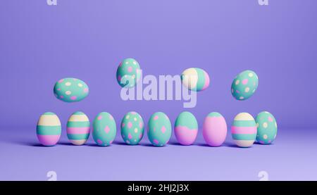 linea di uova di pasqua sudicie. 3d rendering Foto Stock