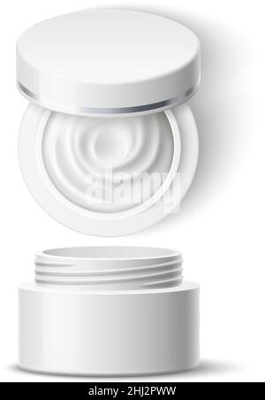 Crema realistico contenitore mockup. Vaso cosmetico bianco Illustrazione Vettoriale