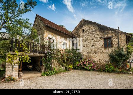 Casa vecchia, Les Planches pres Arbois, Arbois, dipartimento del Giura, Borgogna-Franche-Comte, Giura, Francia Foto Stock