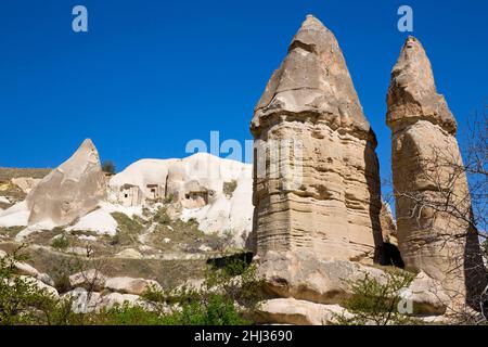 Valle degli amanti, fantastiche formazioni di tufo, Cappadocia, Turchia, Cappadocia, Turchia Foto Stock