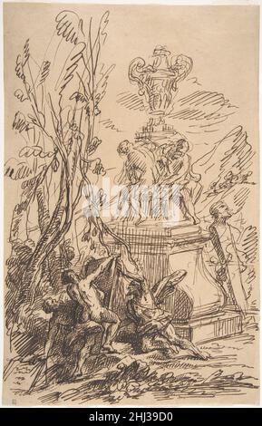 Tre uomini in un paesaggio vicino sculture 18th secolo Martin Johann Schmidt austriaco. Tre uomini in un paesaggio vicino a sculture 383920 artista: Martin Johann Schmidt, austriaco, Grafenw?rth 1718?1801 Stein, tre uomini in un paesaggio vicino a sculture, 18th secolo, inchiostro di penna e marrone, foglio: 12 5/16 x 7 15/16 poll. (31,3 x 20,1 cm). Il Metropolitan Museum of Art, New York. Purchase, regalo Alain e Marie-Christine van den Broek d'Obrenan, 2008 (2008,624) Foto Stock