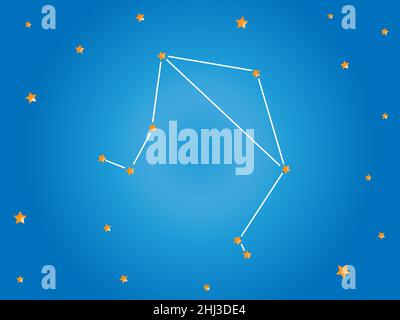 Segno zodiacale Bilancia la costellazione è una stella nello spazio esterno con linee di libra. Illustrazione vettoriale. Illustrazione Vettoriale