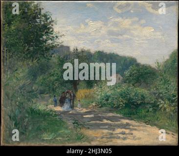 Una strada a Louveciennes ca. 1870 Auguste Renoir Francese questa foto, che in effetti è disegnata direttamente con la vernice, è stata quasi certamente eseguita fuori porta circa 1870. Il sito si trova nel villaggio di Louveciennes, a ovest di Parigi, dove Camille Pissarro visse e lavorò nel 1869-70 e fu ispirato a dipingere lo stesso motivo, ma da un punto di osservazione diverso (National Gallery, Londra). A quel tempo, Renoir stava rimanendo vicino con i suoi genitori, che si erano ritirati a Voisins. Una strada in Louveciennes 437436 Foto Stock