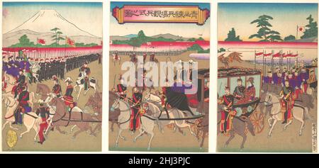 Vista di una Parata militare di revisione a Aoyama Febbraio 1889 (Meiji 22) Utagawa Kunisada II Giapponese. Vista di una Parata militare di revisione a Aoyama 55203 Foto Stock