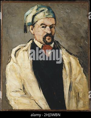 Antoine Dominique Sauveur Aubert (nato nel 1817), lo zio dell'artista 1866 Paul Cézanne Francese nell'autunno del 1866, Cézanne ha intrapreso una serie di dipinti di suo zio materno, Dominique Aubert, in diversi costumi. Qui, lui dona un accappatoio e tasseled cappuccio blu. In un’altra opera della collezione del Met, egli pone come monaco (1993.400.1). Un amico ha riferito: "Ogni giorno appare un [nuovo] ritratto di lui." Cézanne applicò la sua vernice direttamente con un coltello per palette sulla tela tessuta grossolanamente, dando a queste immagini quello che chiamava un carattere 'gutsy'. Ascolta gli esperti che illuminano la storia di questa opera d'arte L Foto Stock