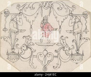 Arabesque Cartouche con Dancing Figura 18th secolo Anonimo, francese, 18th secolo francese. Cartouche Arabesque con personaggio Dancing 343565 Foto Stock