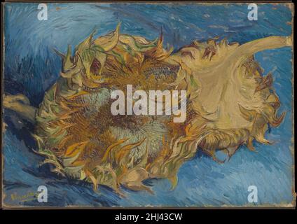 Girasoli 1887 Vincent van Gogh l'olandese Van Gogh dipinse quattro lifes di girasoli a Parigi alla fine dell'estate 1887. C'è uno schizzo ad olio per questa foto (Museo Van Gogh, Amsterdam) così come un altro dipinto di due girasoli anche firmato e datato 1887 (Kunstmuseum Bern), e una tela più grande che mostra quattro teste di girasoli (Museo Kröller-Müller, Otterlo). Paul Gauguin acquistò le due opere più piccole, e fino alla metà del 1890s, quando vendette i suoi beni più pregiati per finanziare il suo viaggio nei mari del Sud, tenne orgoglio di posto sopra il letto nel suo appartamento di Parigi. Acquista una stampa personalizzata incorniciata per s. Foto Stock