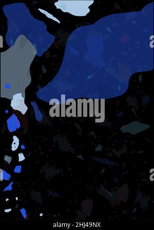 Modello astratto moderno terrazzo. Texture nera e blu del classico pavimento italiano. Fondo in pietra, granito, quarzo, marmo, calcestruzzo. Sfondo vettoriale alla moda del terrazzo veneziano Illustrazione Vettoriale