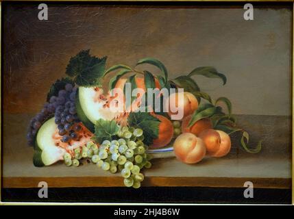 STILL LIFE with Watermelon, di Rubens Peale, americano, 1865, Foto Stock