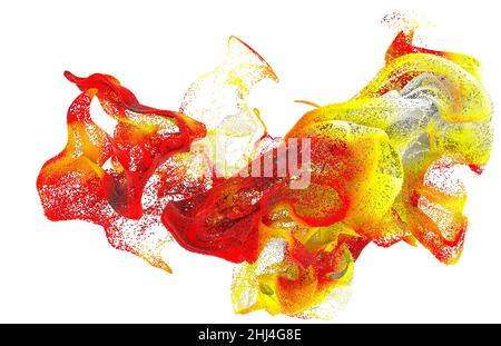 Arte astratta con esplosione crescente surreale ondulato fumo nube spruzzi fluido. Piccole sfere di schiuma colorate bolle particelle in movimento. 3d rendering dell'immagine. Foto Stock