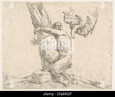 Un putto alato che flogging un satyr legato ad un albero ca. 1625–50 Jusepe de Ribera (detto lo Spagnolo) Spagnolo. Un putto alato che flogging un satyr legato ad un albero 397918 Foto Stock