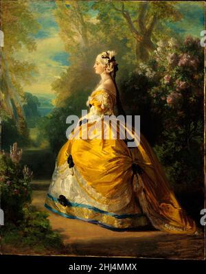 L'imperatrice Eugénie (Eugénie de Montijo, 1826–1920, Condesa de Teba) 1854 Franz Xaver Winterhalter il tedesco Winterhalter iniziò un ritratto ufficiale dell'imperatrice Eugénie (Eugénie de Montijo, Condesa de Teba, 1826-1920) poco dopo il suo matrimonio nel 1853 con Napoleone III, imperatore di Francia, ma non fu esposto fino al 1855. Il lavoro attuale è, al contrario, relativamente intimo in scala ed effetto. Mostra l'imperatrice in un adattamento del secondo Impero di una abito settecentesco. Il suo interesse nel secolo precedente, in particolare il suo fascino con Maria Antonietta, regina di Francia dal 1774 al 1793 Foto Stock