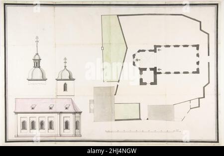 Progetto per la Chiesa Parrocchiale di Merkershausen 1738 (?) Laboratorio di Balthasar Neumann tedesco. Progetto per la Chiesa Parrocchiale di Merkershausen 396854 Foto Stock