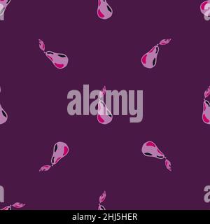Cartoon Fruit motivo senza cuciture in stile minimalistico con ornamento di pera in viola. Disegno grafico per avvolgere le texture di carta e tessuto. VECTO Illustrazione Vettoriale