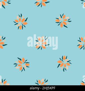 Cibo esotico agrumato senza cuciture con forme di limone arancio. Sfondo blu. Illustrazione vettoriale per stampe tessili stagionali, tessuti, striscioni, retro Illustrazione Vettoriale