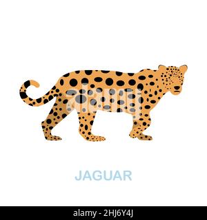 Icona piatta Jaguar. Segno colorato della collezione di animali selvatici. Insegna a icone Jaguar piatta per il Web design, le infografiche e altro ancora. Illustrazione Vettoriale