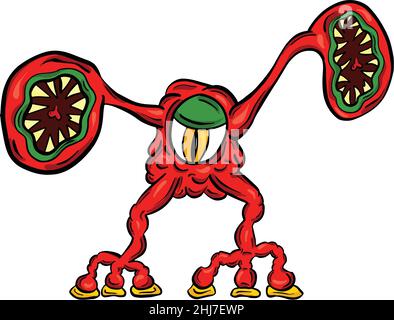 Strane creature immaginarie Alien Monster che sembrano virus o Parasiti in stile Cartoon Illustrazione Vettoriale