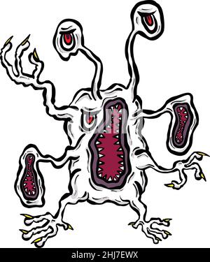 Strane creature immaginarie Alien Monster che sembrano virus o Parasiti in stile Cartoon Illustrazione Vettoriale