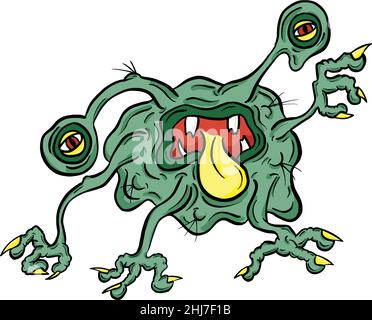 Strane creature immaginarie Alien Monster che sembrano virus o Parasiti in stile Cartoon Illustrazione Vettoriale