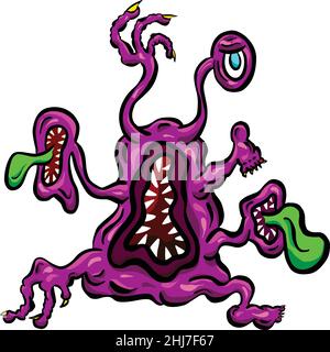 Strane creature immaginarie Alien Monster che sembrano virus o Parasiti in stile Cartoon Illustrazione Vettoriale