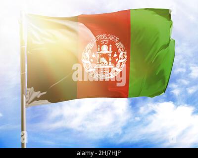 Flagpole con bandiera dell'Afghanistan Foto Stock