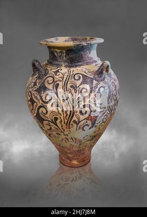 Ceramica in stile Palazzo Miceneo - vaso piriforme con design floreale, forse papiro, con ondulazioni d'acqua. Tomba di Kazarma tholos, 1500-1450 a.C. . Foto Stock