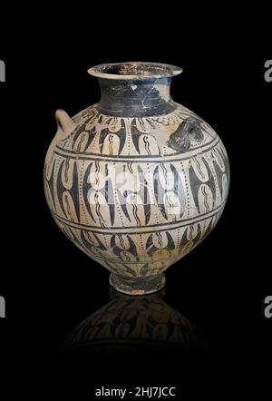 Ceramica in stile Palazzo Micenaean - vaso Piriforme con ripetizione a doppia testa di ascia. Tomba di Kazarma tholos, 1500-1450 a.C. . Museo Archeologico di Nafplio Foto Stock