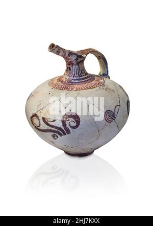 Ceramica micenea - caraffa in terracotta con disegno marino, tomba a camera B, 1450-1400 a.C. Nauplia Evangelistria. Museo Archeologico di Nauplia. AG Foto Stock