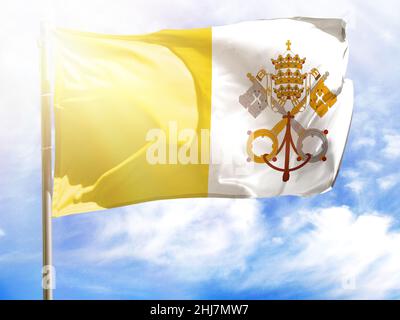 Flagpole con bandiera della città del Vaticano Santa sede. Foto Stock