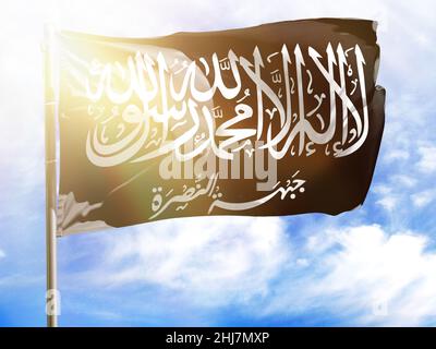 Flagpole con bandiera di al Nusra Front Foto Stock