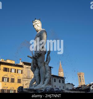 Firenze, Italia. Gennaio 2022. Particolare della fontana del Nettuno in Piazza della Signoria nel centro della città Foto Stock