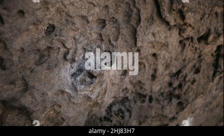 Superficie rocciosa testurizzata con segno di gesso dagli scalatori di roccia Foto Stock