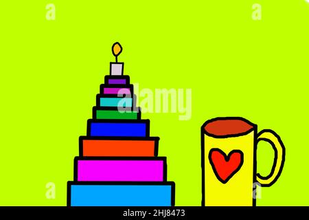 Tazza di caffè con torta. Disegno per bambini. Foto Stock