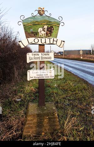 Louth in Lincolnshire, UK., Louth cartello di benvenuto welcom, gemellato con cartello, Louth UK, UK, England, Lincolnshire, Louth Lincolnshire, segno,benvenuto, Foto Stock