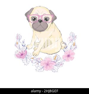 PUG Puppy, illustrazione, animale del cane carino vettoriale Illustrazione Vettoriale