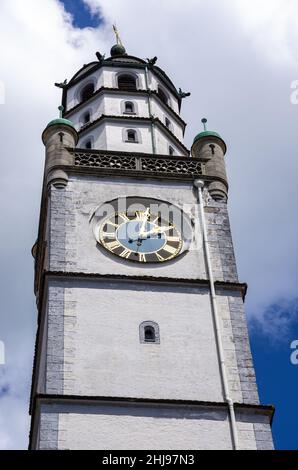 La Torre Blaser (Blaserturm) a Marienplatz a Ravensburg, Baden-Württemberg, Germania. Foto Stock