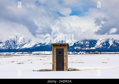 All'interno della John Moulton Homestead, parte dello storico insediamento di Mormon Row nel Grand Teton National Park, Wyoming, USA Foto Stock