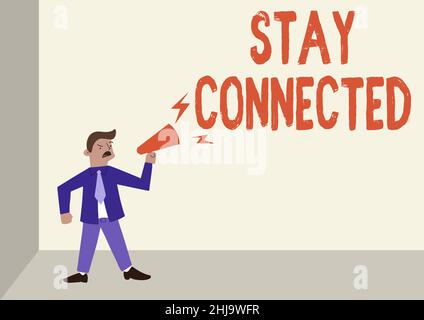 La presentazione di didascalie di testo rimane connessa. Parola per rimanere avere rapporto commerciale sociale professionale istruttore di scuola disegno puntino Foto Stock