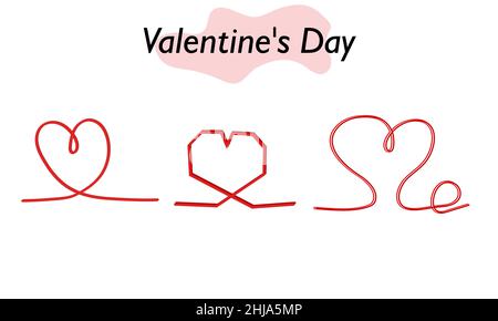 Un insieme di cuori di colore. Rossi bei cuori che simboleggiano l'amore e la devozione. Un simbolo d'amore e una festa di San Valentino. Illustrazione vettoriale. Illustrazione Vettoriale