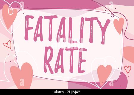 Inspirazione che mostra il tasso di Fatality del segno. Concetto di business numero calcolato di morti in un intervallo specifico di periodo cornice di testo circondato da Foto Stock